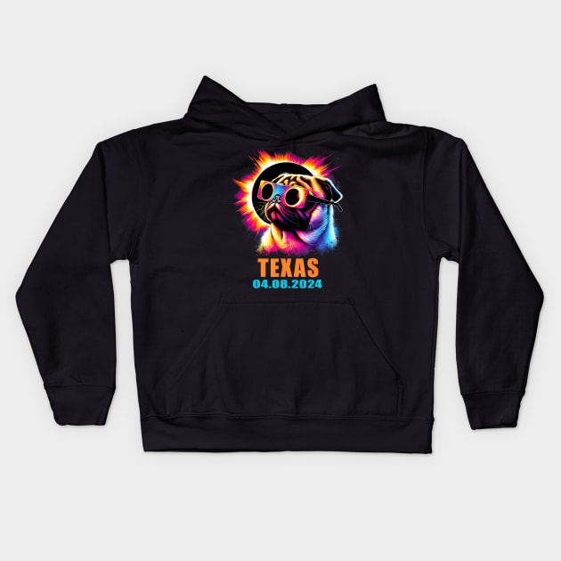 Texas Total Solar Eclipse 2024 Pug Dog With Kids Hoodie by Diana-Arts-C